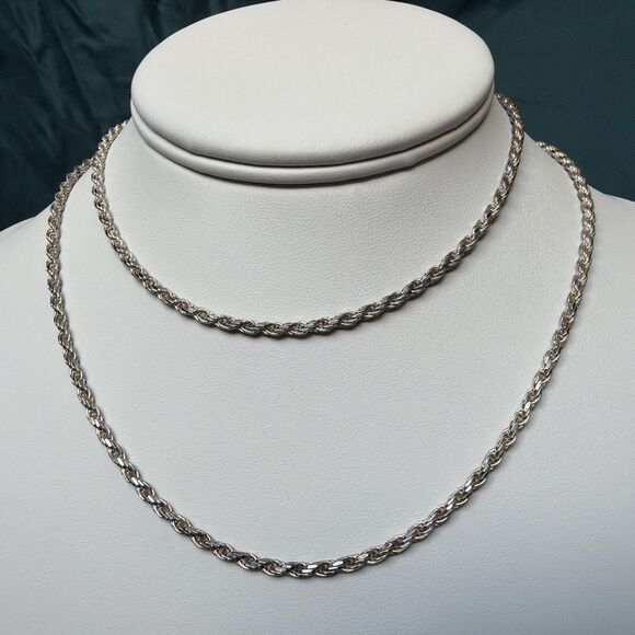 Vintage 925 Sterling Silver Rope Necklace 30" 2.5mm 21g Lobster Closure Italy - Picture 5 of 10